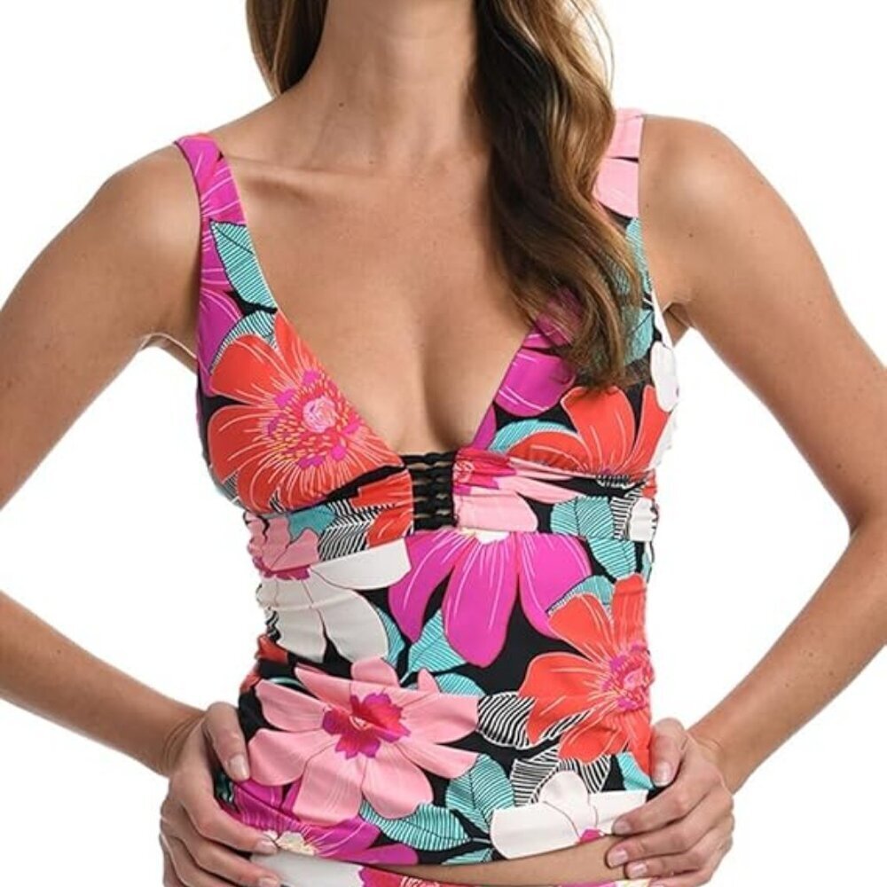 LA BLANCA Women's Multicolor Knot-Trim Tankini Swimsuit Top Size 6